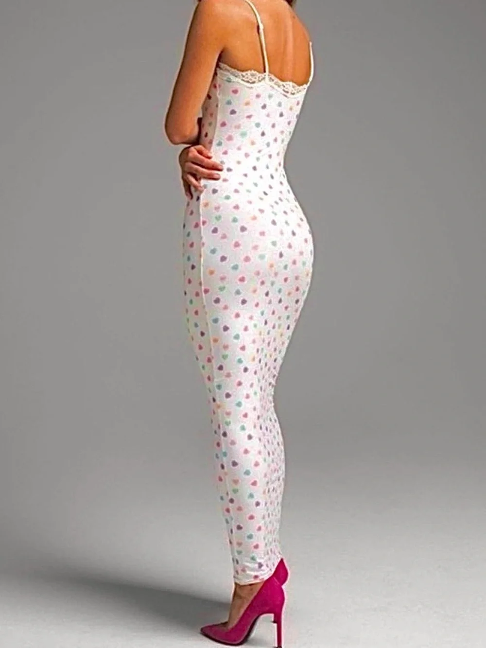SKIMS Fits Everybody Lace Slip Maxi Dress Candy Heart Marble Size XS - Picture 7 of 8